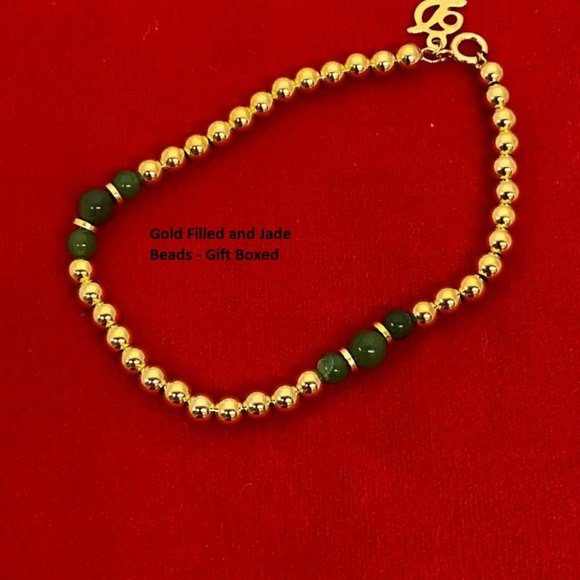 Gold Filled Beads Green Jade BraceletDanecraft NWT - Picture 1 of 3